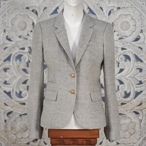 J.Crew Gray 100% Wool Blazer Jacket Size 2 Schoolboy Style Gold Buttons